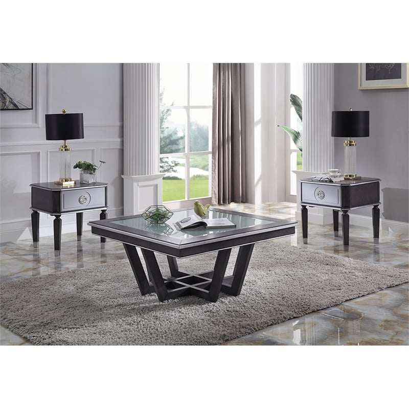 ACME House Beatrice Square Wooden End Table in Charcoal and Light Gray