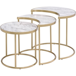 acme anpay 3pc pack nesting tables in faux marble & gold