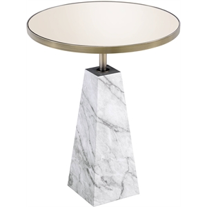 acme galilahi wood pedestal base side table in mirrored and faux marble