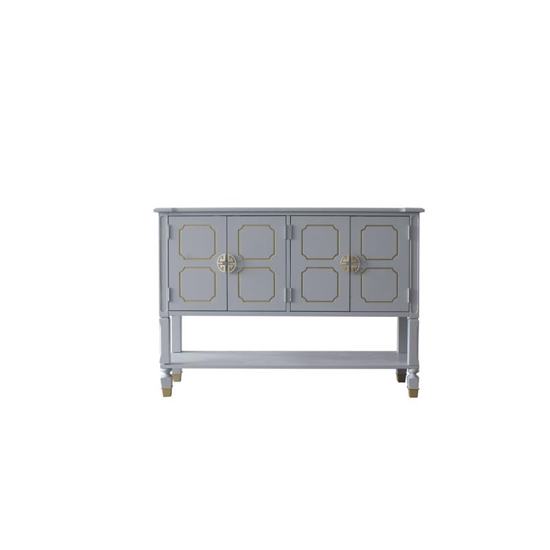 ACME Marchesa 4-Door Wooden Server with Bottom Shelf in Gold and Pearl Gray