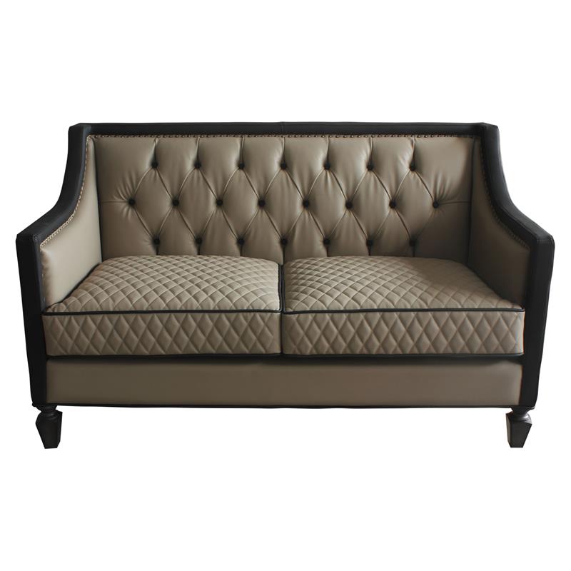 ACME House Beatrice Faux Leather Tufted Loveseat in Black and Charcoal