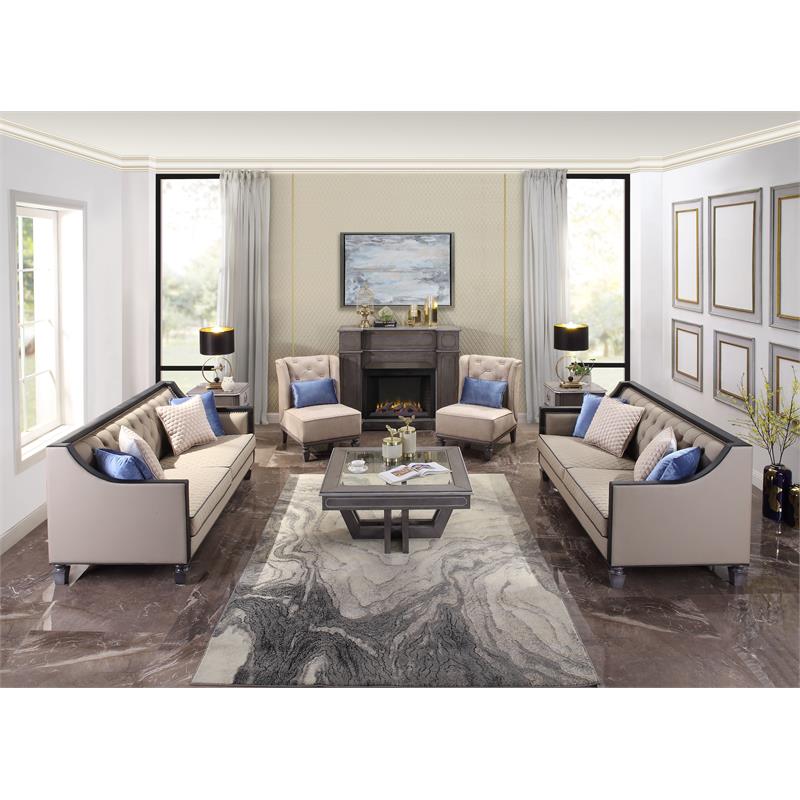 ACME House Beatrice Faux Leather Tufted Loveseat in Black and Charcoal