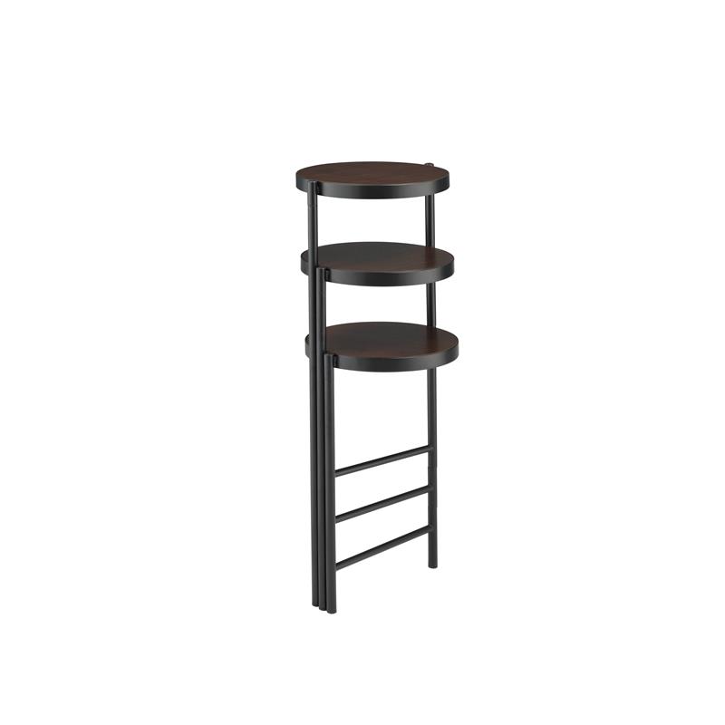 ACME Namid Round Wooden Tier Plant Stand in Walnut and Black