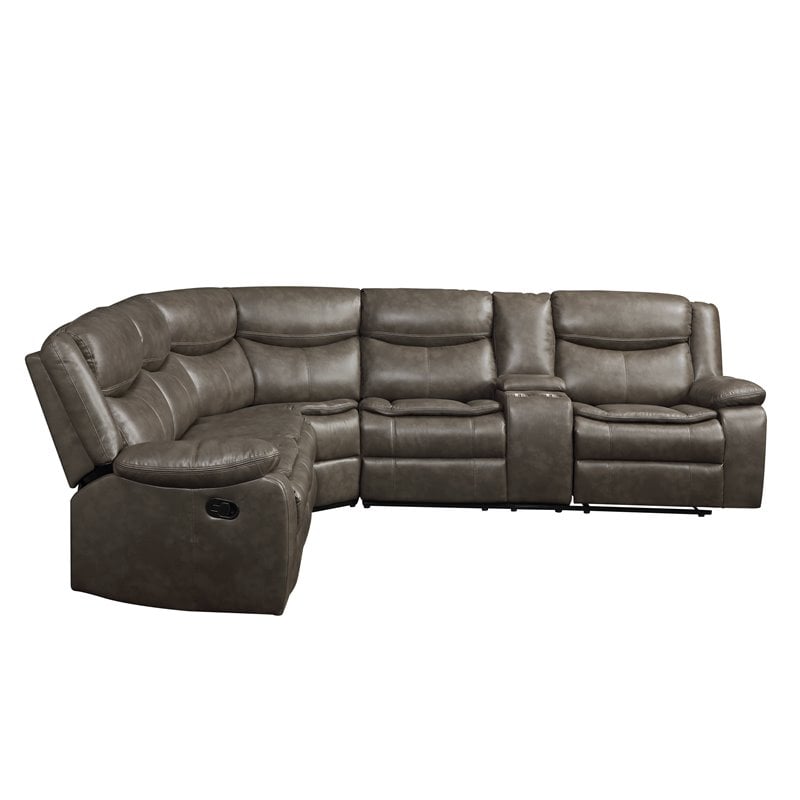 ACME Tavin Motion Recining Sectional Sofa in Taupe Leather-Aire Match
