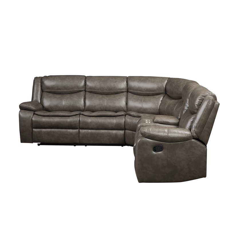 ACME Tavin Motion Recining Sectional Sofa in Taupe Leather-Aire Match