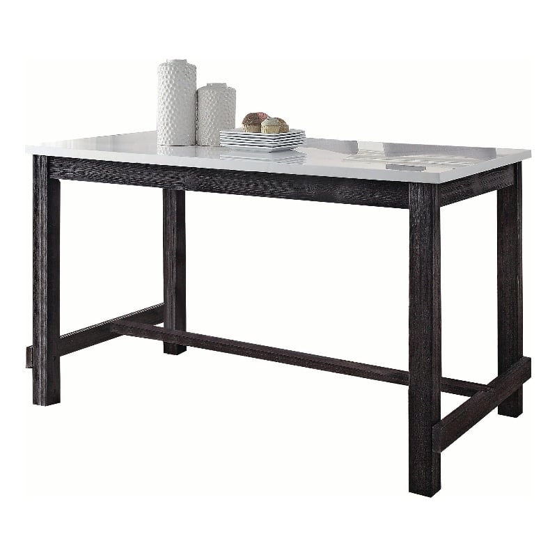 ACME Yelena Counter Height Table in White Marble and Weathered Espresso