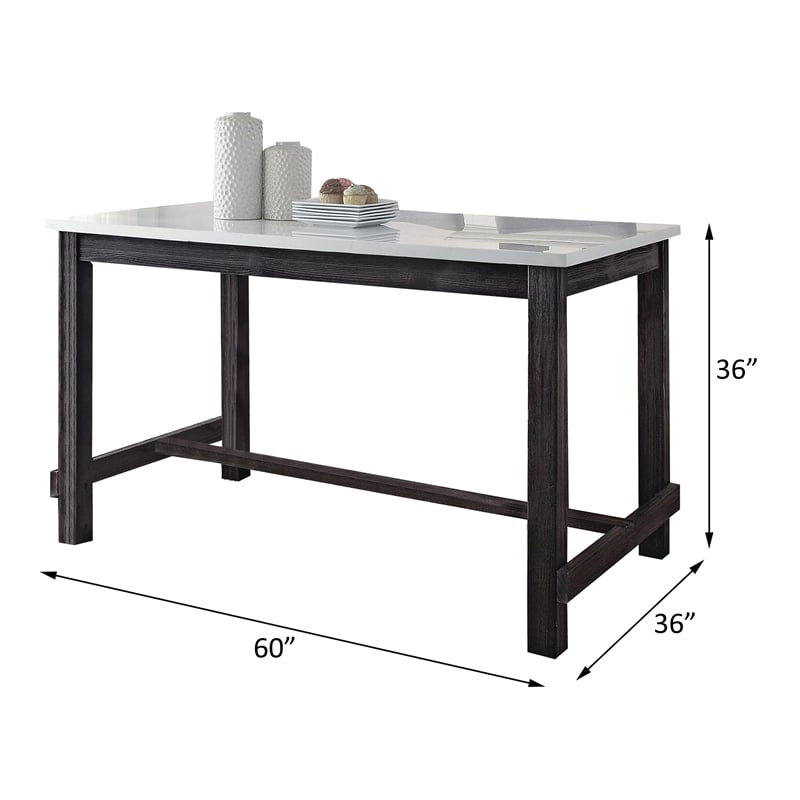 ACME Yelena Counter Height Table in White Marble and Weathered Espresso