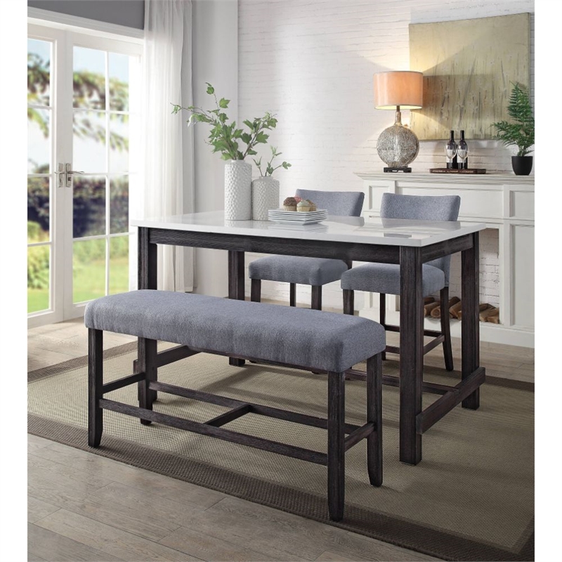 ACME Yelena Counter Height Table in White Marble and Weathered Espresso