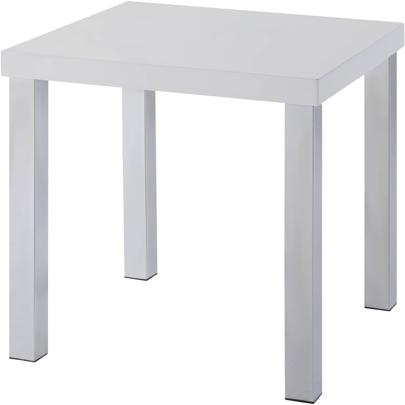 ACME Harta End Table in White High Gloss & Chrome