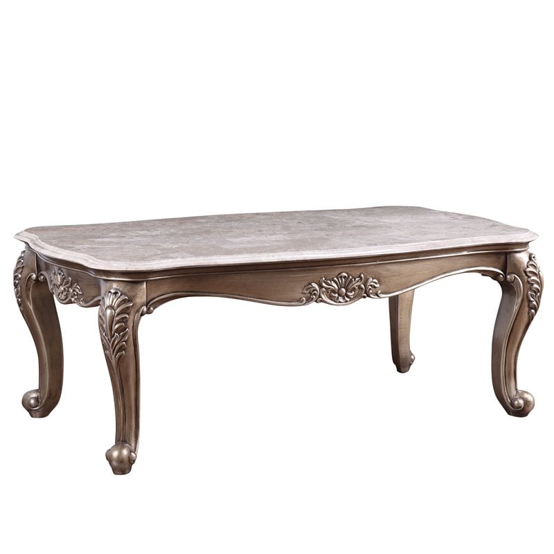 ACME Jayceon Rectangular Wooden Marble Top Coffee Table in Champagne Brown
