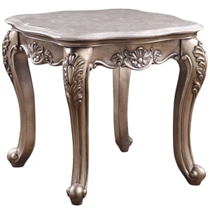 ACME Jayceon Rectangular Wooden Marble Top End Table in Champagne Brown