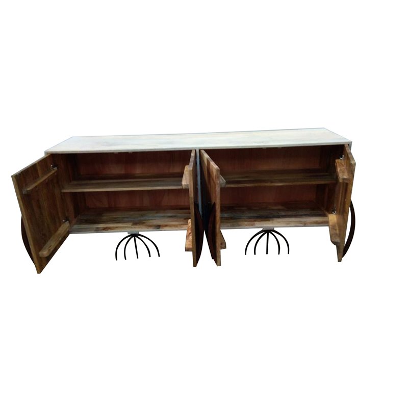 ACME Yogi 4-Door Wooden Console Table in Natural and Dark Walnut