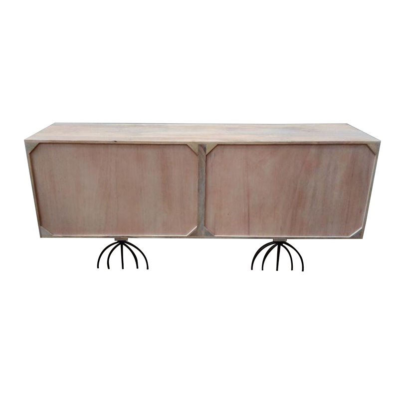 ACME Yogi 4-Door Wooden Console Table in Natural and Dark Walnut