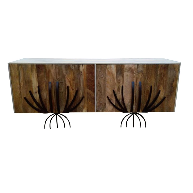 ACME Yogi 4-Door Wooden Console Table in Natural and Dark Walnut