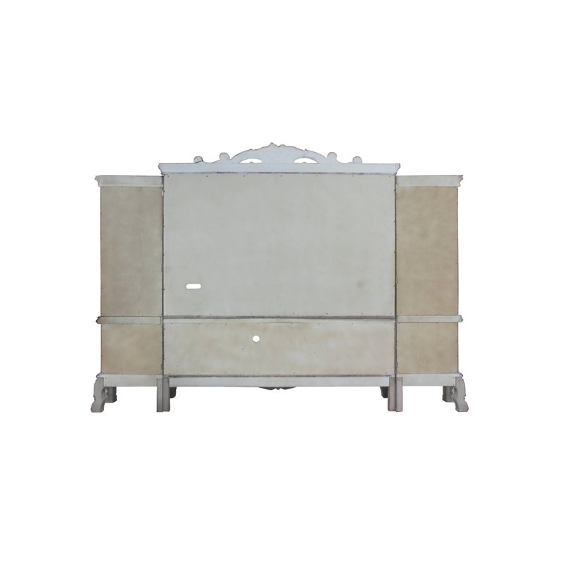 ACME Dresden Wooden Entertainment Center with Bridge in Vintage Bone White