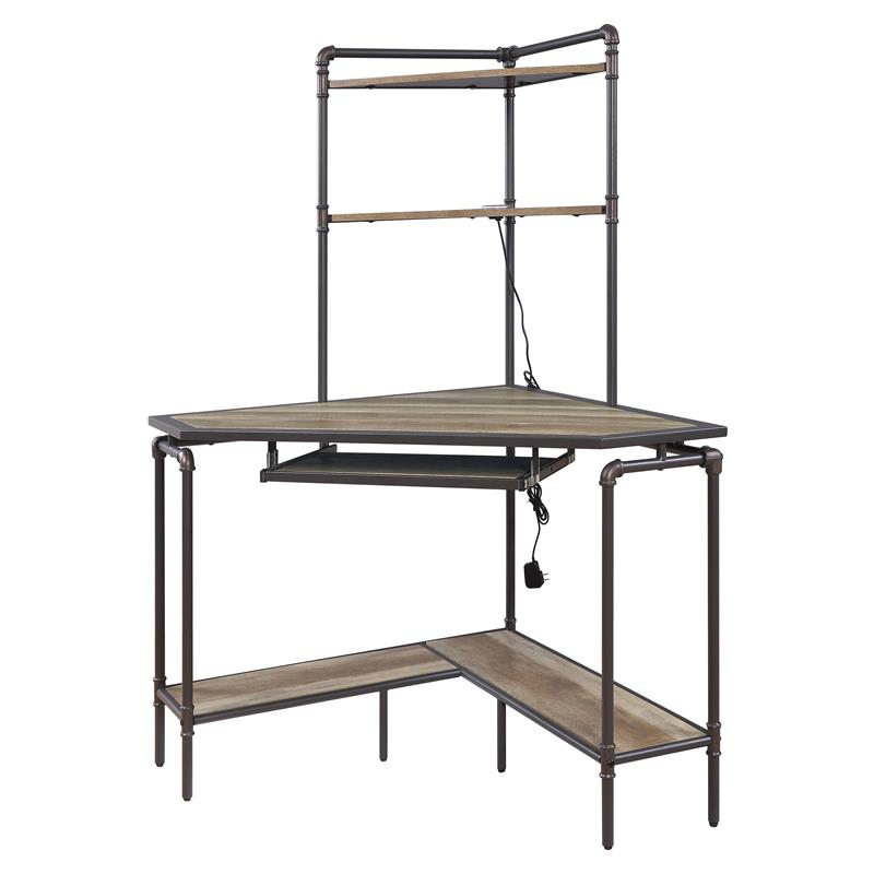 ACME Deliz Wooden Top Corner Writing Desk with Keyboard Tray in Sand Gray