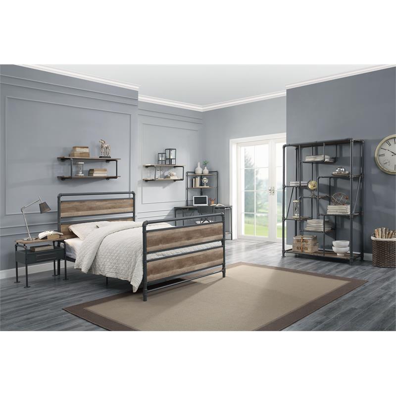 ACME Deliz Wooden Top Corner Writing Desk with Keyboard Tray in Sand Gray