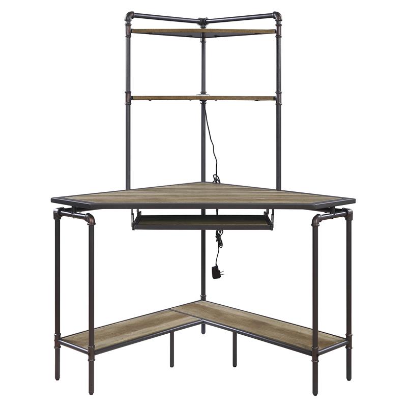 ACME Deliz Wooden Top Corner Writing Desk with Keyboard Tray in Sand Gray