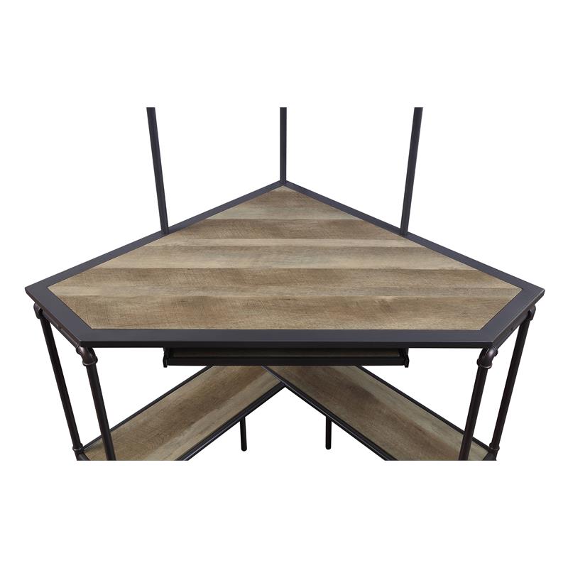 ACME Deliz Wooden Top Corner Writing Desk with Keyboard Tray in Sand Gray