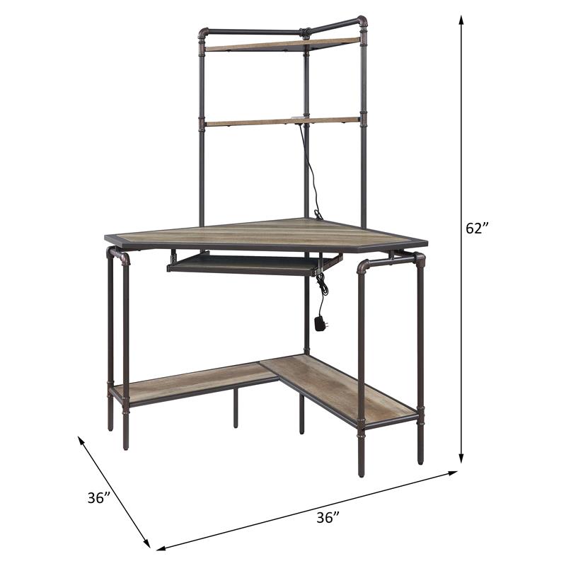 ACME Deliz Wooden Top Corner Writing Desk with Keyboard Tray in Sand Gray