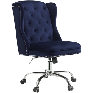 acme jamesia tufted office chair with nailhead trim in midnight blue velvet