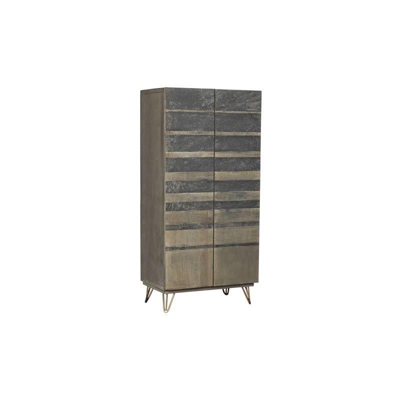 ACME Beretta Rectangular 2-Door Wooden Armoire in Gray Stone and Ash Oak