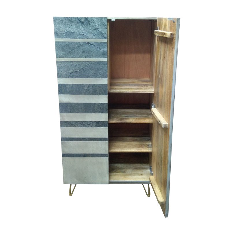 ACME Beretta Rectangular 2-Door Wooden Armoire in Gray Stone and Ash Oak