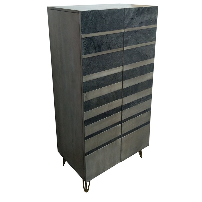 ACME Beretta Rectangular 2-Door Wooden Armoire in Gray Stone and Ash Oak