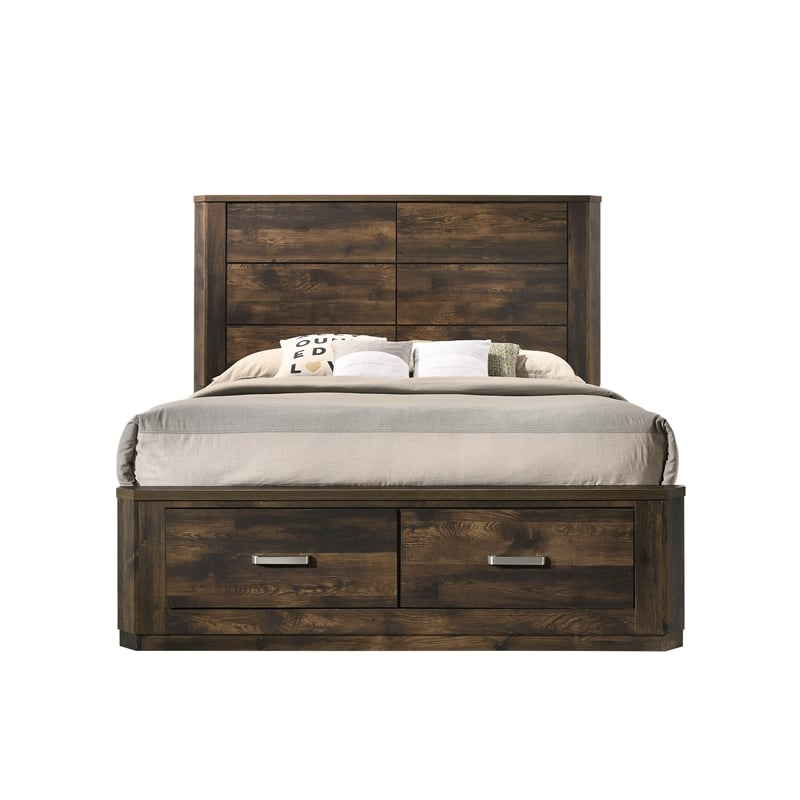 ACME Elettra Queen Bed with Storage in Rustic Walnut