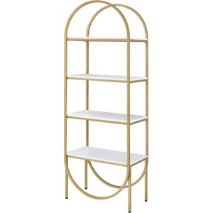 acme lightmane 4 wooden shelves bookshelf in white high gloss and gold