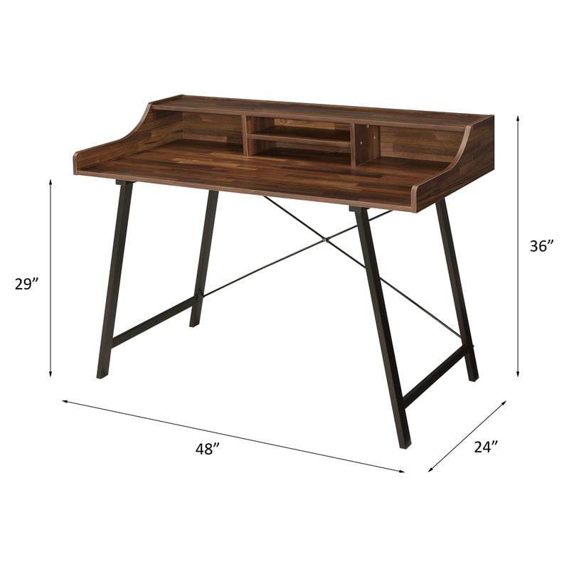 ACME Furniture Sange Wood & Metal Desk with 4 Open Comparments in Walnut/Black