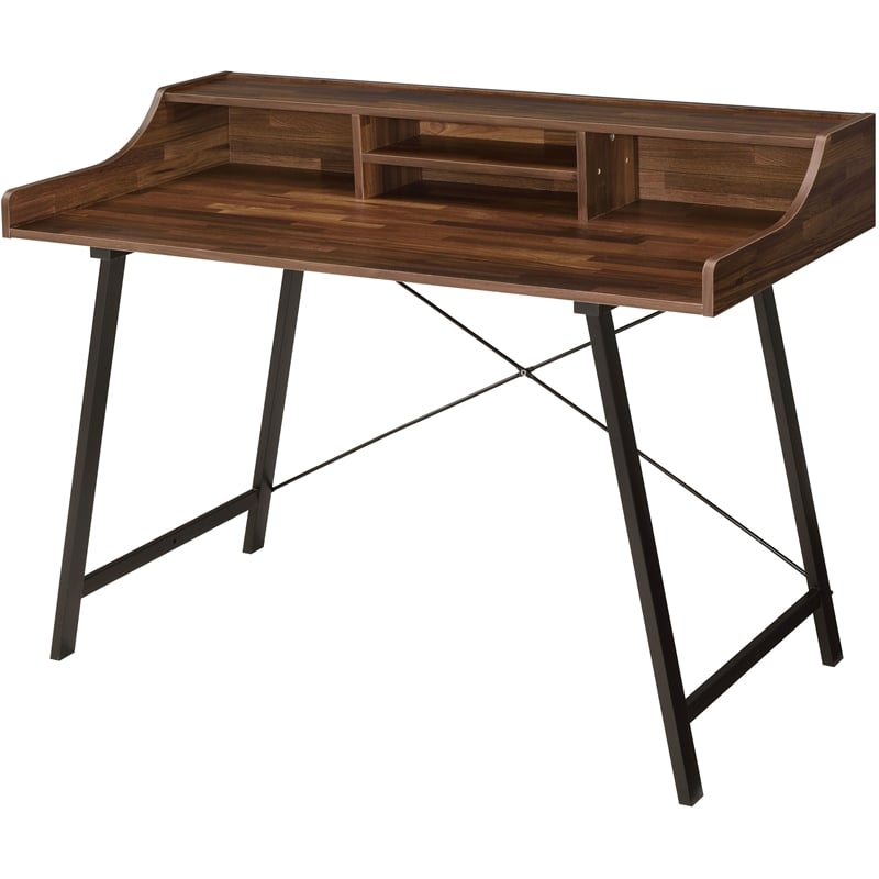 ACME Furniture Sange Wood & Metal Desk with 4 Open Comparments in Walnut/Black