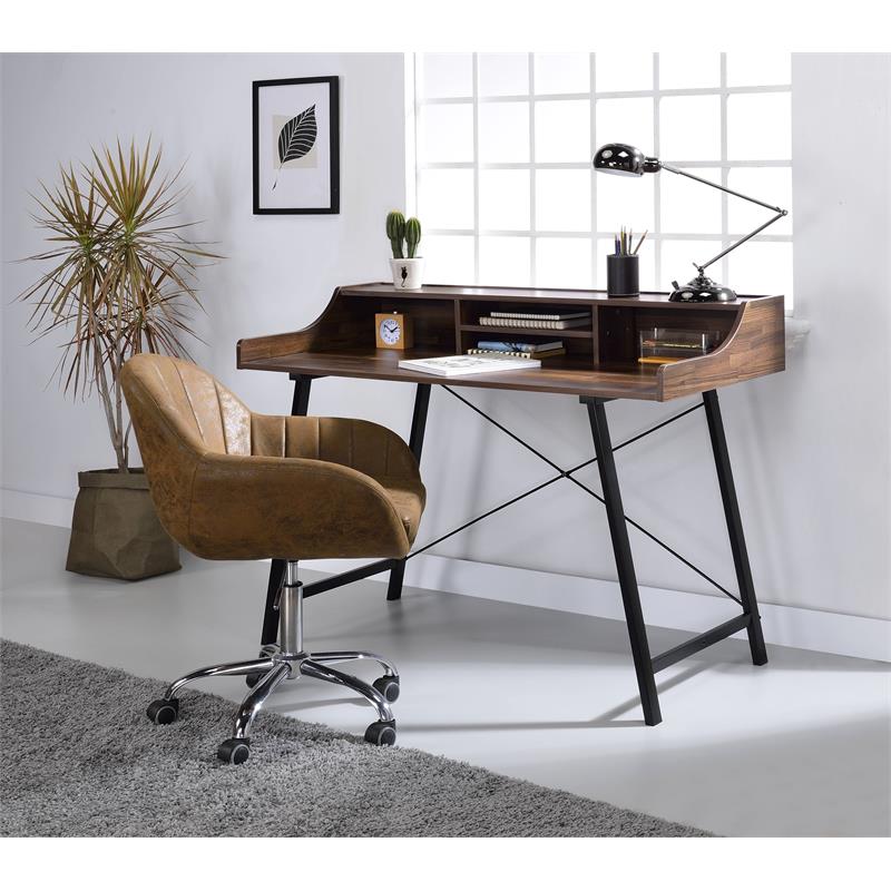 ACME Furniture Sange Wood & Metal Desk with 4 Open Comparments in Walnut/Black