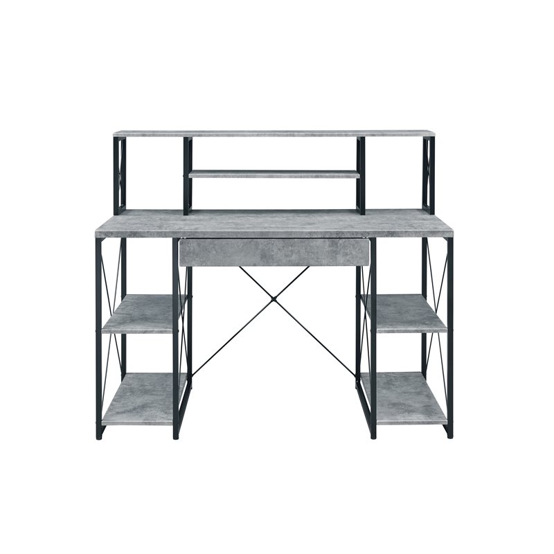 ACME Amiel Wooden 1-Drawer Writing Desk in Faux Concrete and Black