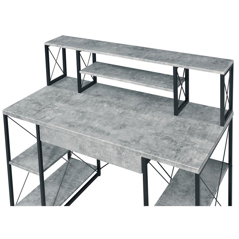 ACME Amiel Wooden 1-Drawer Writing Desk in Faux Concrete and Black