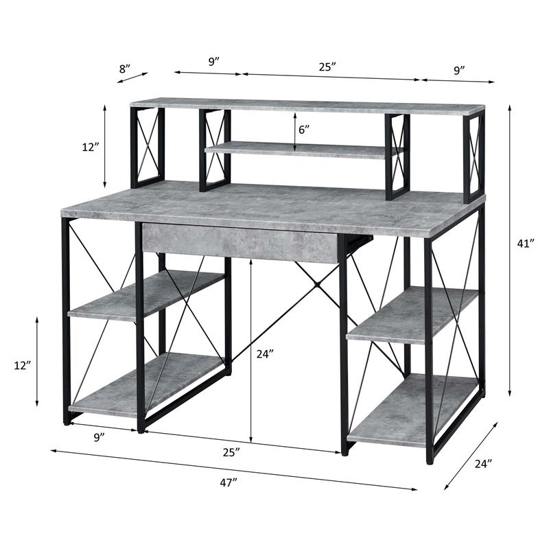 ACME Amiel Wooden 1-Drawer Writing Desk in Faux Concrete and Black