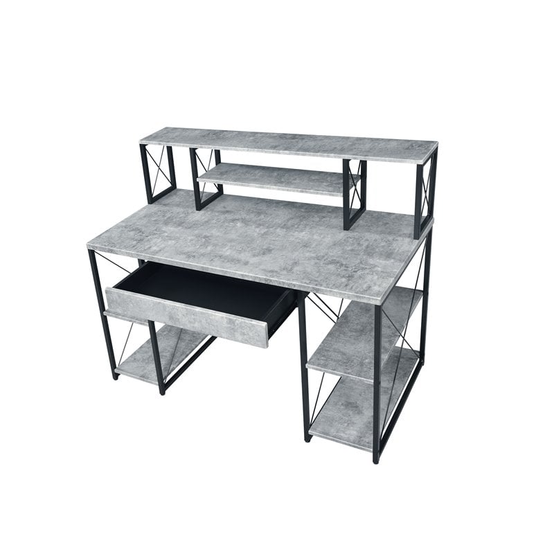 ACME Amiel Wooden 1-Drawer Writing Desk in Faux Concrete and Black
