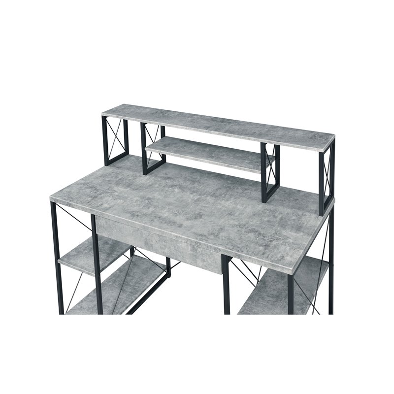 ACME Amiel Wooden 1-Drawer Writing Desk in Faux Concrete and Black