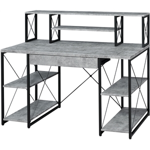 acme amiel wooden 1-drawer writing desk in faux concrete and black