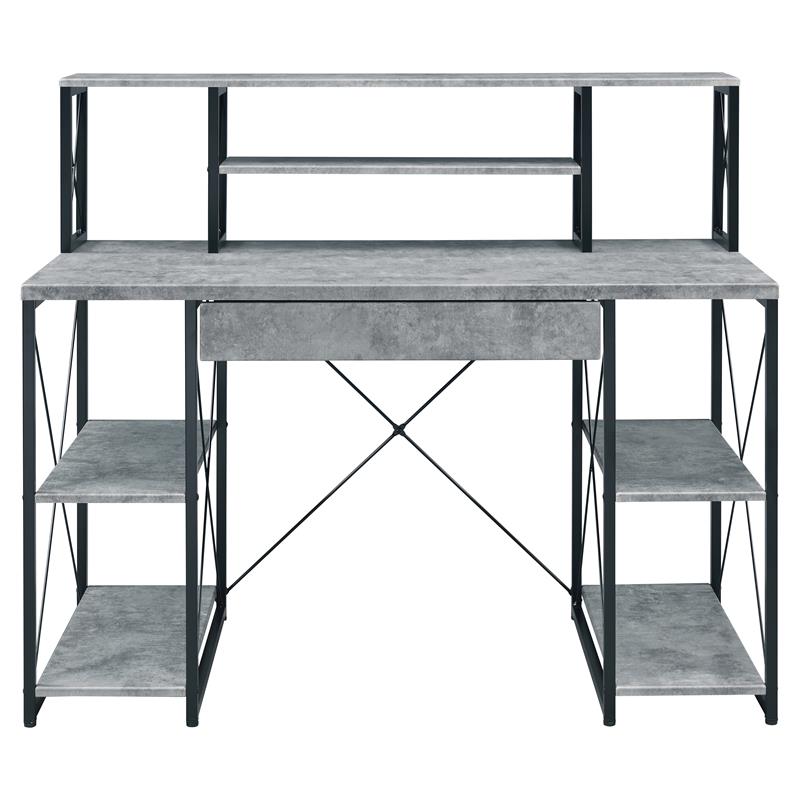 ACME Amiel Wooden 1-Drawer Writing Desk in Faux Concrete and Black