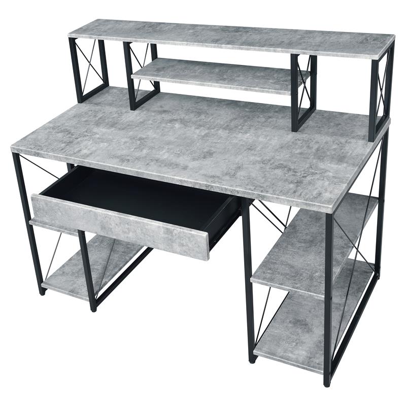 ACME Amiel Wooden 1-Drawer Writing Desk in Faux Concrete and Black