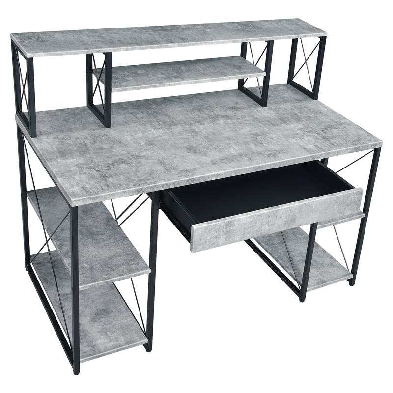 ACME Amiel Wooden 1-Drawer Writing Desk in Faux Concrete and Black