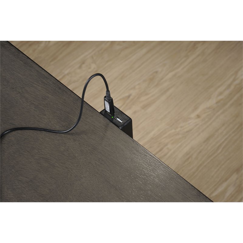 ACME Escher Wooden Eastern King Panel Bed with LED in Gray Oak