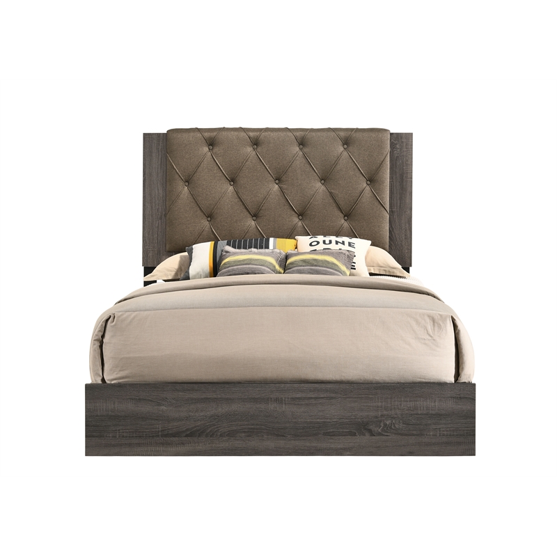 ACME Avantika Eastern King Bed in Fabric & Rustic Gray Oak