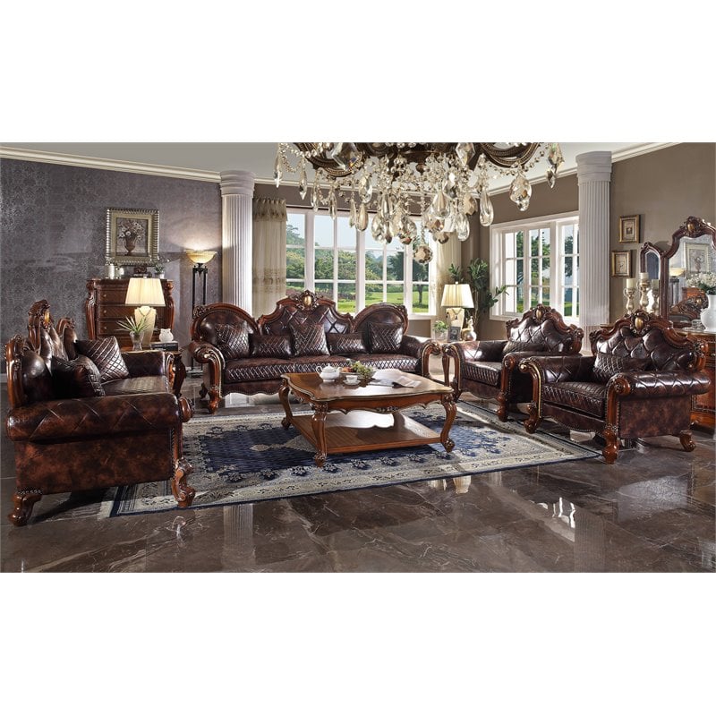ACME Picardy Sofa with 3 Pillows in Vintage Cherry Oak & PU