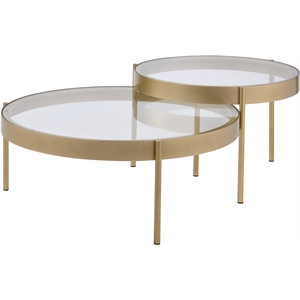 acme andover 2pc pack nesting tables in clear glass & gold