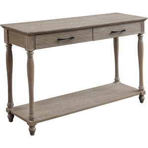 acme ariolo rectangular 2-drawer sofa table in weathered oak wood