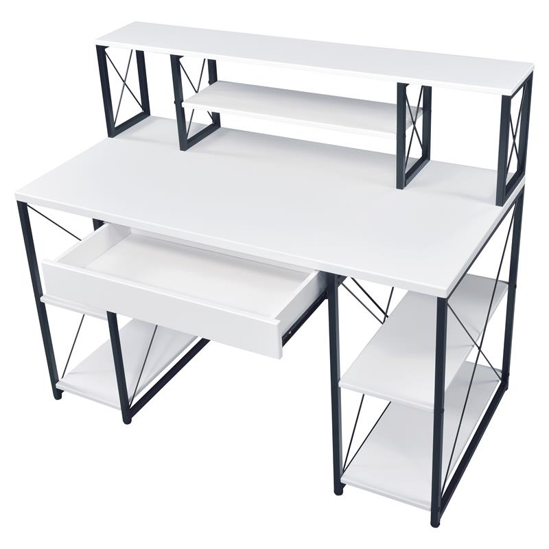 ACME Amiel Wooden 1-Drawer Writing Desk with Small Hutch in White and Black