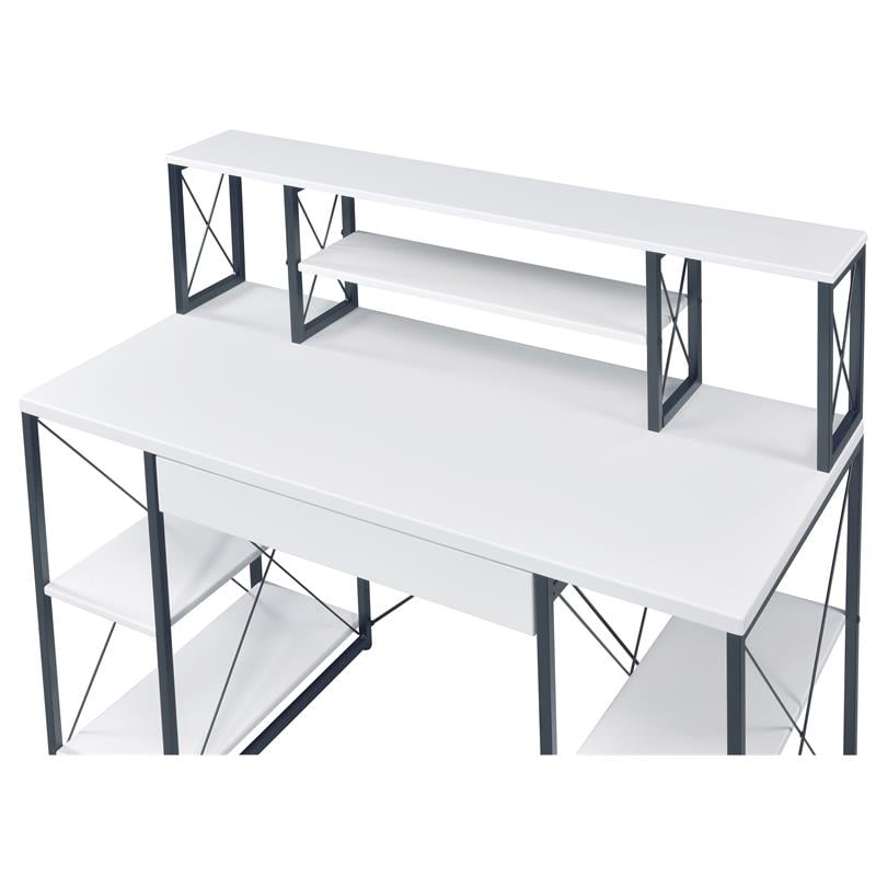 ACME Amiel Wooden 1-Drawer Writing Desk with Small Hutch in White and Black