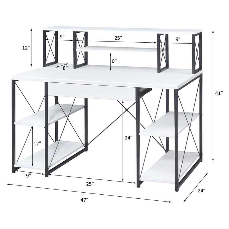 ACME Amiel Wooden 1-Drawer Writing Desk with Small Hutch in White and Black